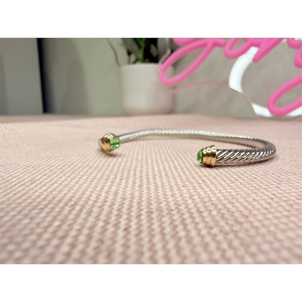 Fashion designer Silver gold and green accent Cuff Bracelet cable Gem gift